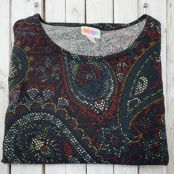 Lularoe Irma Half Sleeve Tunic High Low Polyester Blend Sz Sm Black Red Paisley - Picture 4 of 8